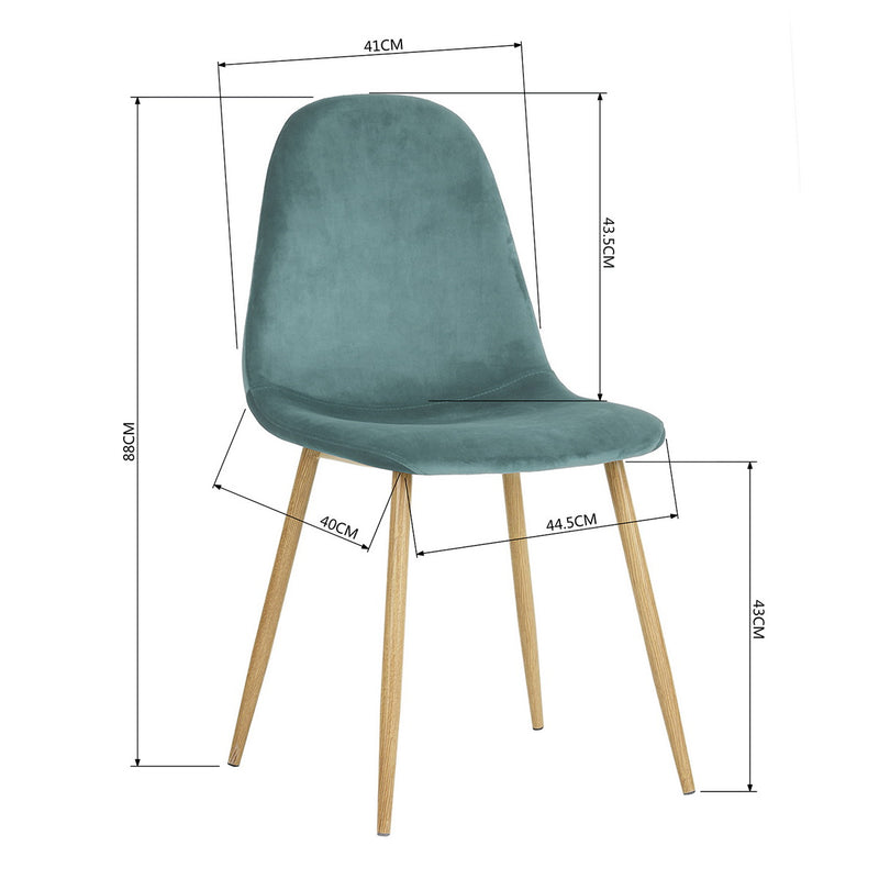 Lot de 4 chaises salle à manger scandinaves velours vert turquois pied effet bois CHARLTON VELVET AQUA UKFR