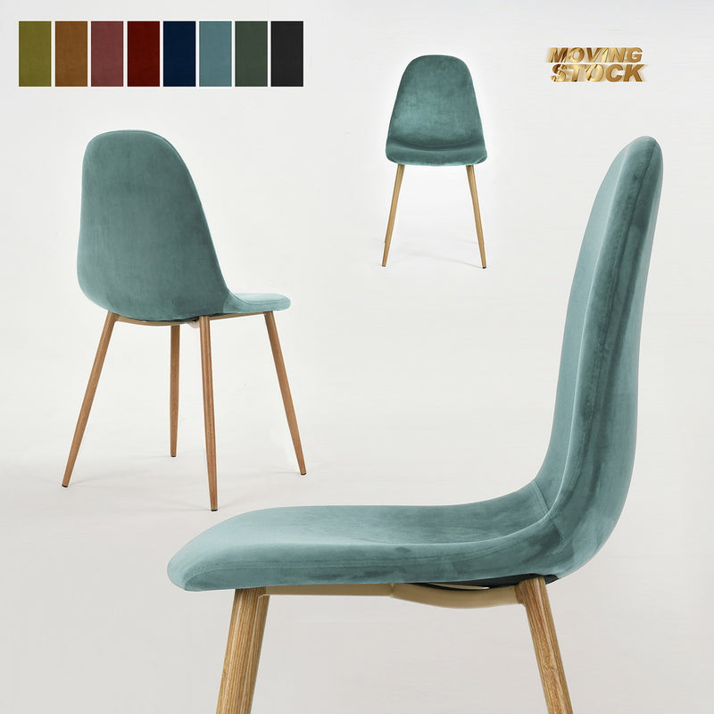 Lot de 4 chaises salle à manger scandinaves velours vert turquois pied effet bois CHARLTON VELVET AQUA UKFR