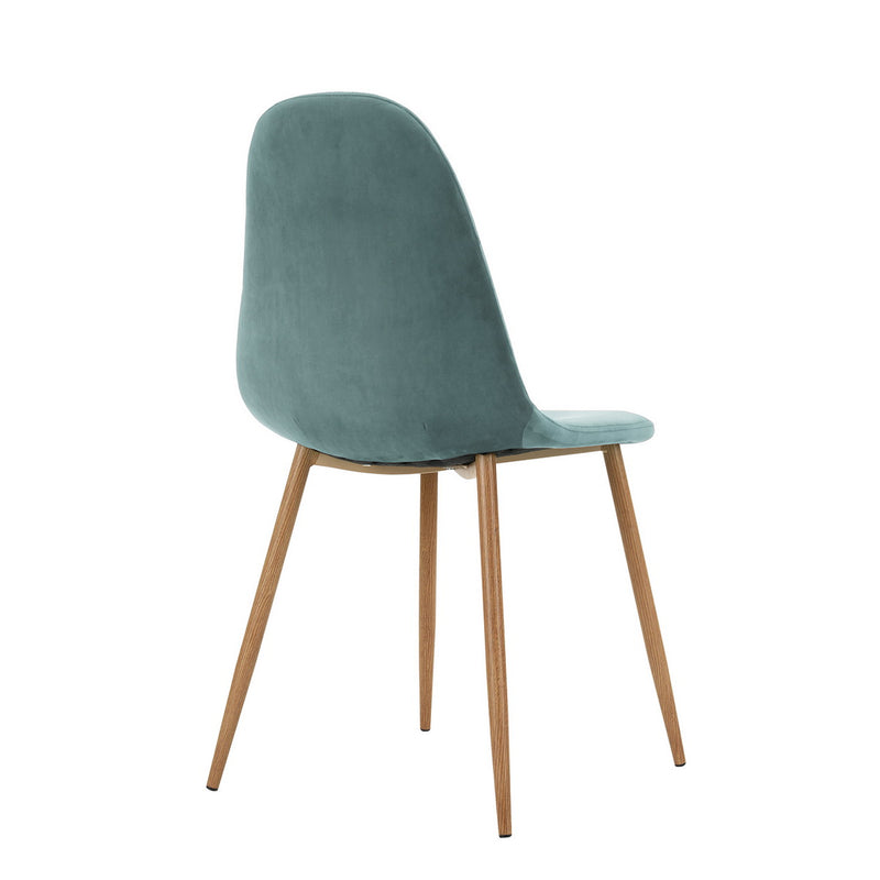Lot de 4 chaises salle à manger scandinaves velours vert turquois pied effet bois CHARLTON VELVET AQUA UKFR