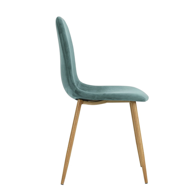 Lot de 4 chaises salle à manger scandinaves velours vert turquois pied effet bois CHARLTON VELVET AQUA UKFR
