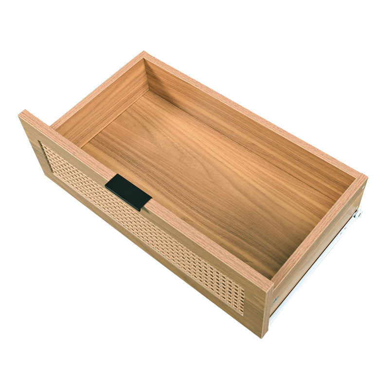 Buffet rétro façade en rotin tressé 6 tiroirs pieds obliques CANDELIL