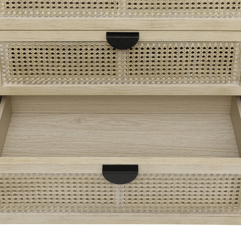 Buffet effet bois et rotin à 3 tiroirs 80x40x80cm CARNAUBA