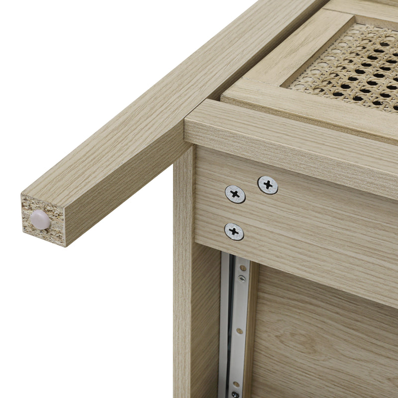 Buffet effet bois et rotin à 3 tiroirs 80x40x80cm CARNAUBA