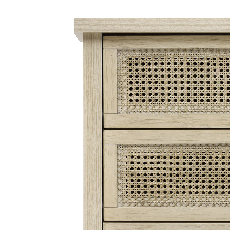 Buffet effet bois et rotin à 3 tiroirs 80x40x80cm CARNAUBA