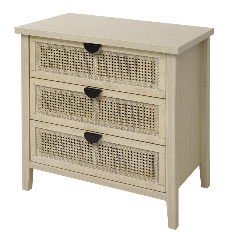 Buffet effet bois et rotin à 3 tiroirs 80x40x80cm CARNAUBA