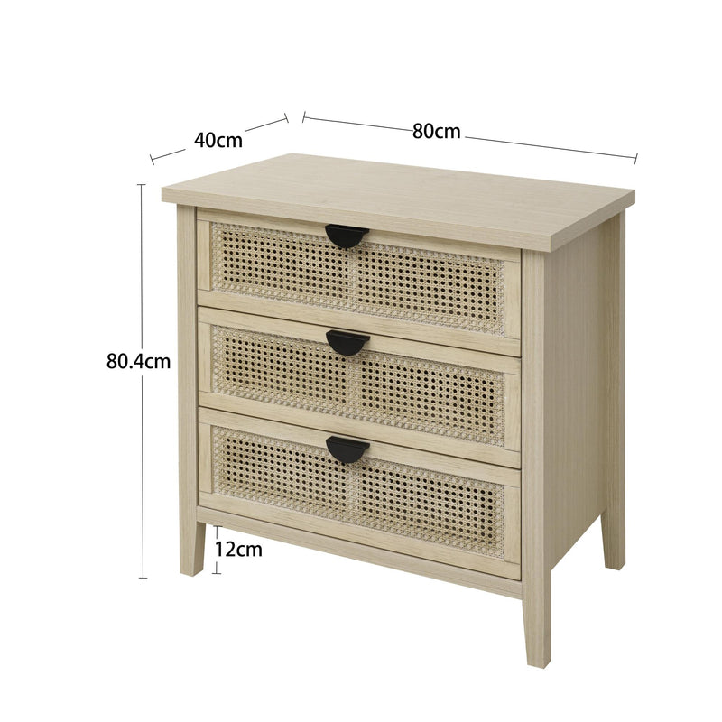 Buffet effet bois et rotin à 3 tiroirs 80x40x80cm CARNAUBA