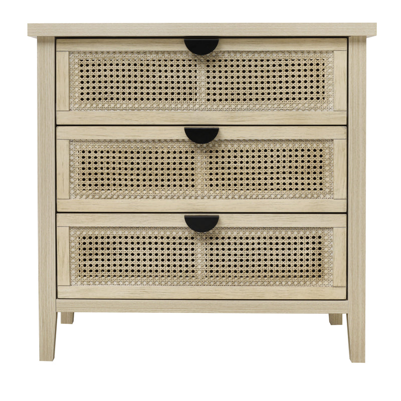 Buffet effet bois et rotin à 3 tiroirs 80x40x80cm CARNAUBA