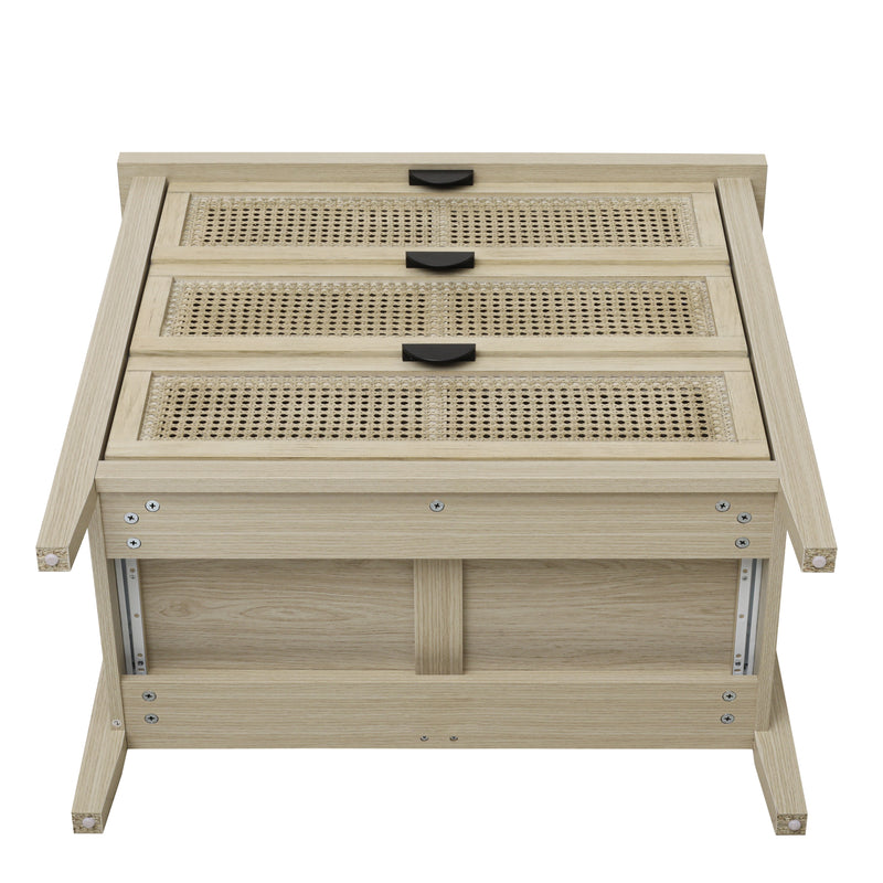 Buffet effet bois et rotin à 3 tiroirs 80x40x80cm CARNAUBA