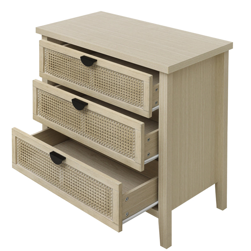 Buffet effet bois et rotin à 3 tiroirs 80x40x80cm CARNAUBA