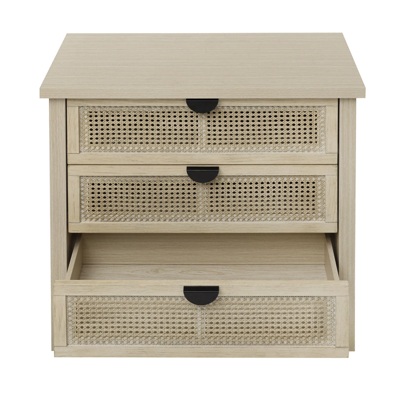 Buffet effet bois et rotin à 3 tiroirs 80x40x80cm CARNAUBA