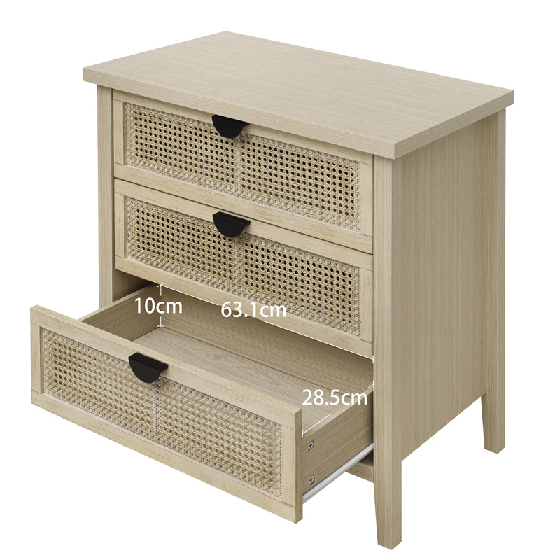 Buffet effet bois et rotin à 3 tiroirs 80x40x80cm CARNAUBA