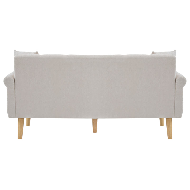 Canapé 2 places tissu chenille beige coussins épais pieds bois massif 162*74*77cm CATTAILBEND