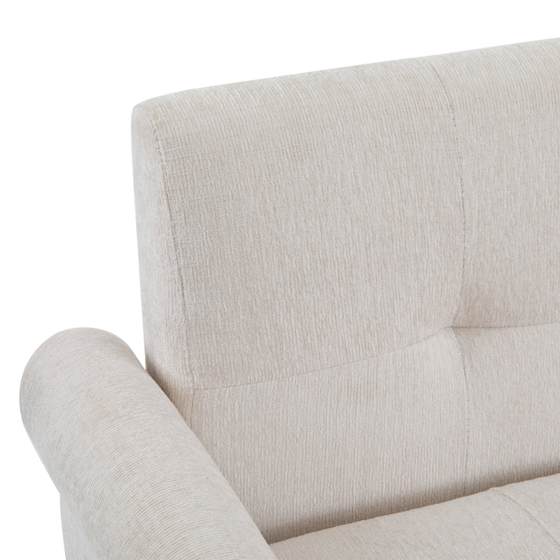 Canapé 2 places tissu chenille beige coussins épais pieds bois massif 162*74*77cm CATTAILBEND
