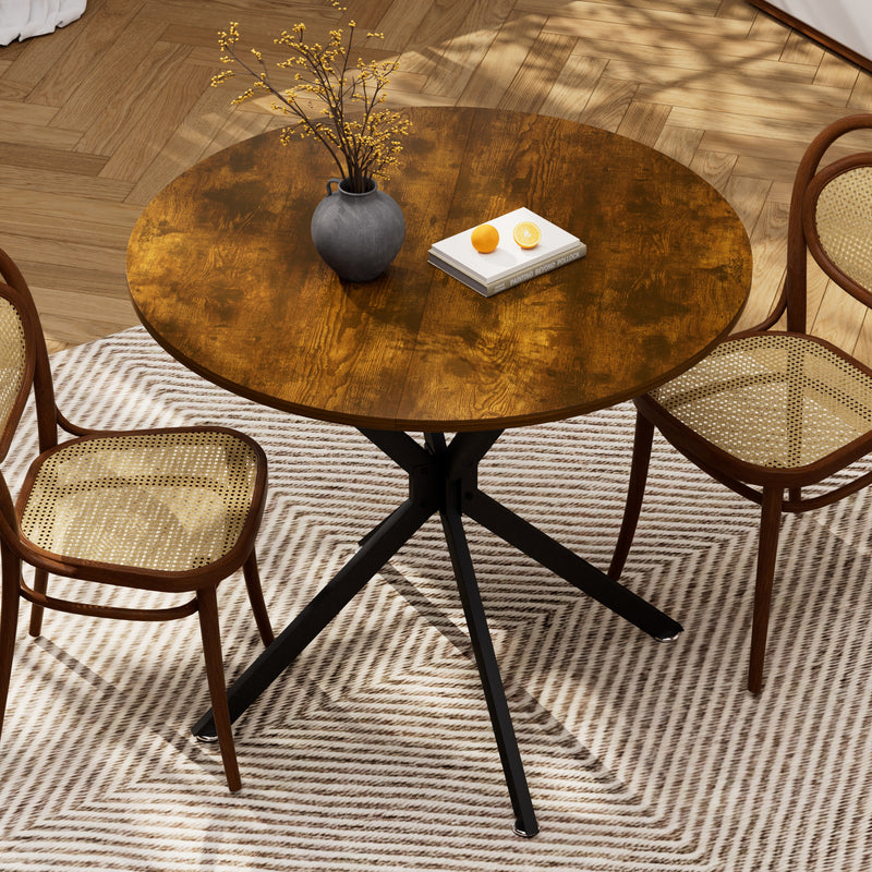 Table de salle à manger ronde vintage effet bois marron rustique 90*90cm CELLWALL