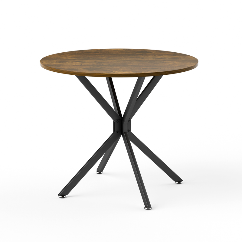 Table de salle à manger ronde vintage effet bois marron rustique 90*90cm CELLWALL