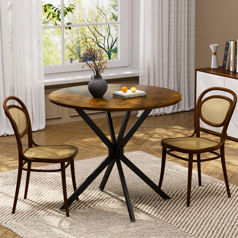 Table de salle à manger ronde vintage effet bois marron rustique 90*90cm CELLWALL