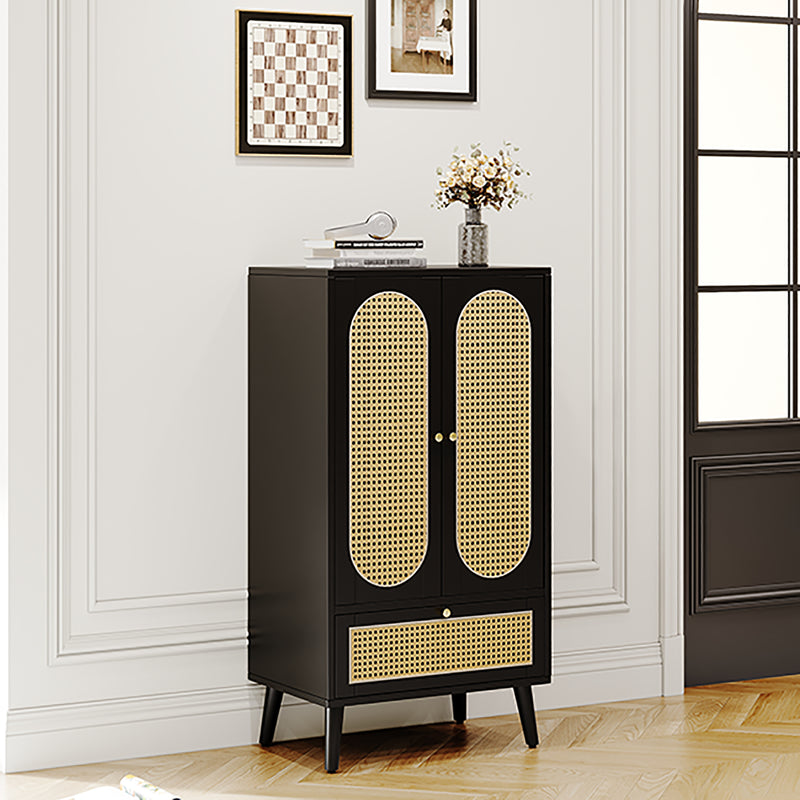 Buffet haut noir en rotin 2 portes et 1 tiroir 60*40*110.5 cm CHIDHOILL