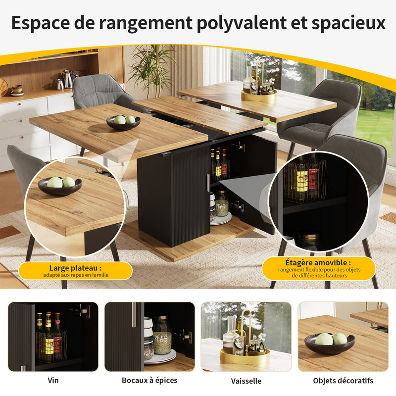 Table de salle à manger extensible effet bois avec espace de rangement noir 110-140*70cm  CHOCAS BLACK