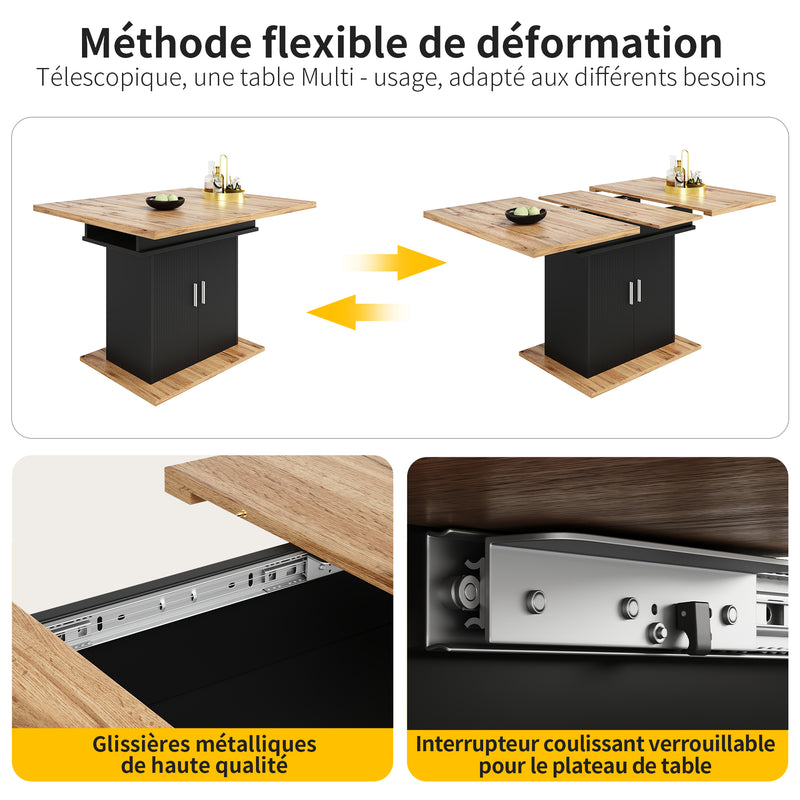 Table de salle à manger extensible effet bois avec espace de rangement noir 110-140*70cm  CHOCAS BLACK