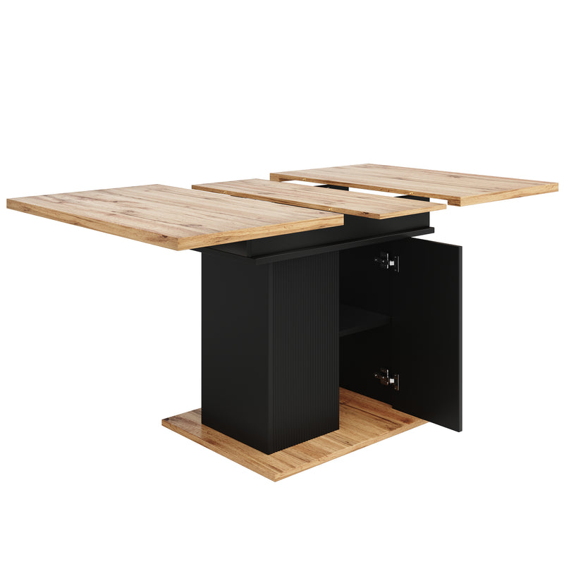 Table de salle à manger extensible effet bois avec espace de rangement noir 110-140*70cm  CHOCAS BLACK