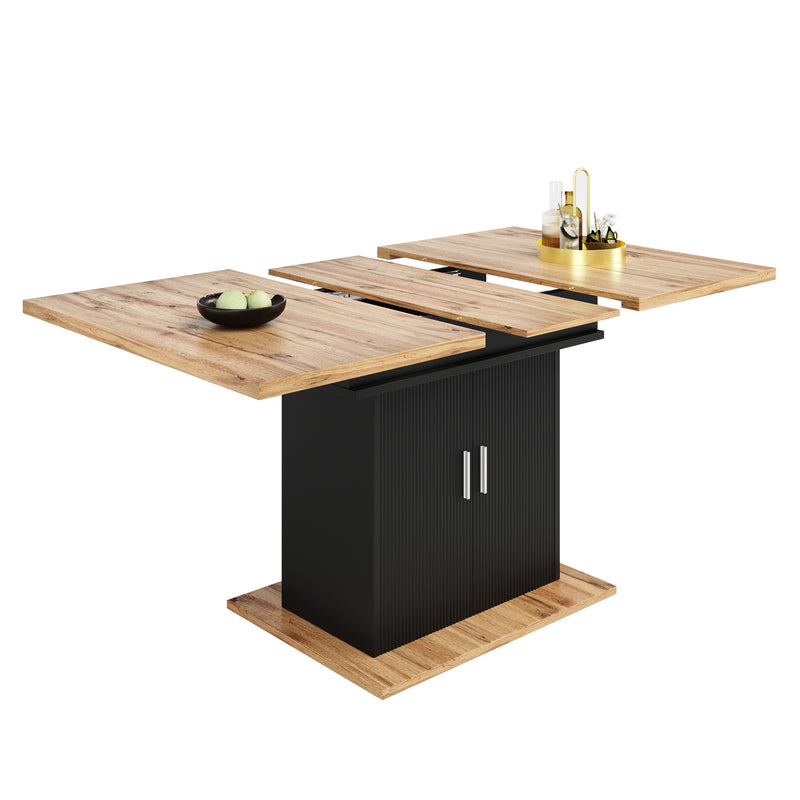 Table de salle à manger extensible effet bois avec espace de rangement noir 110-140*70cm  CHOCAS BLACK