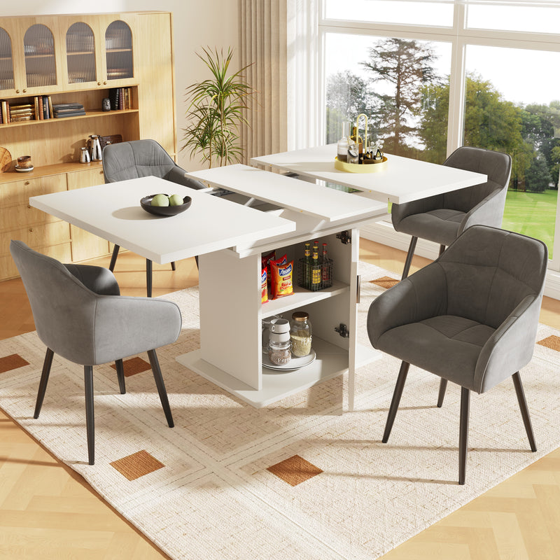 Table de salle à manger extensible blanche avec espace de rangement et verre 110-140*70cm  CHOCAS WHITE