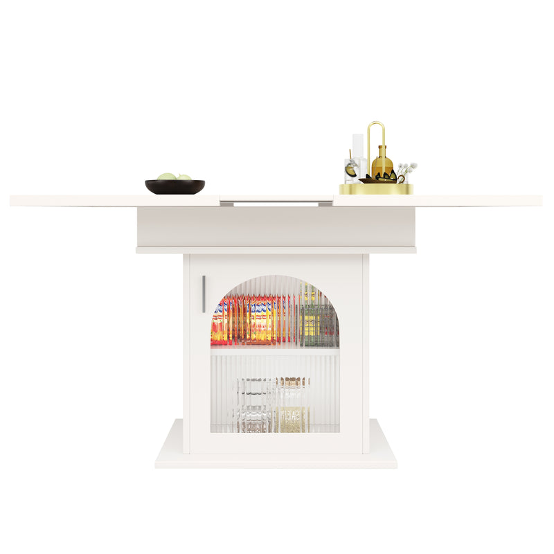 Table de salle à manger extensible blanche avec espace de rangement et verre 110-140*70cm  CHOCAS WHITE