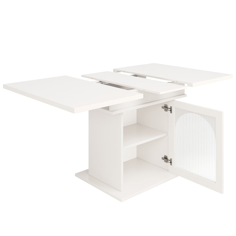 Table de salle à manger extensible blanche avec espace de rangement et verre 110-140*70cm  CHOCAS WHITE