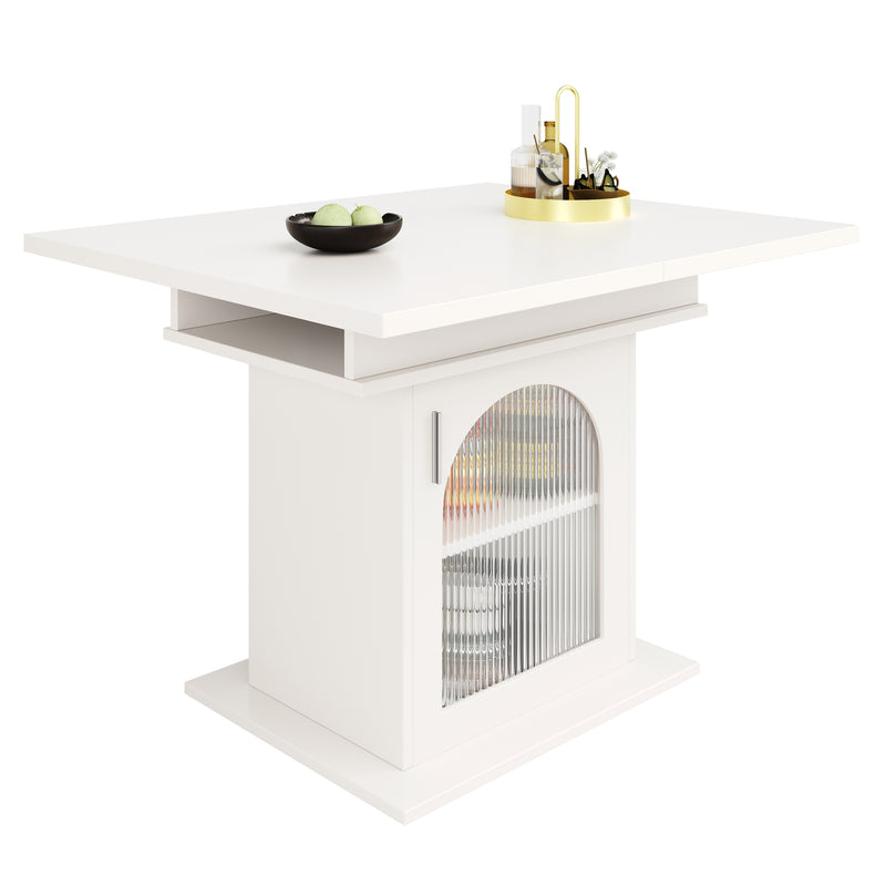 Table de salle à manger extensible blanche avec espace de rangement et verre 110-140*70cm  CHOCAS WHITE