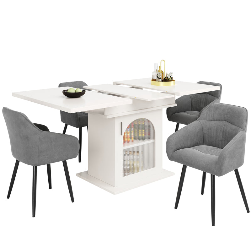 Table de salle à manger extensible blanche avec espace de rangement et verre 110-140*70cm  CHOCAS WHITE