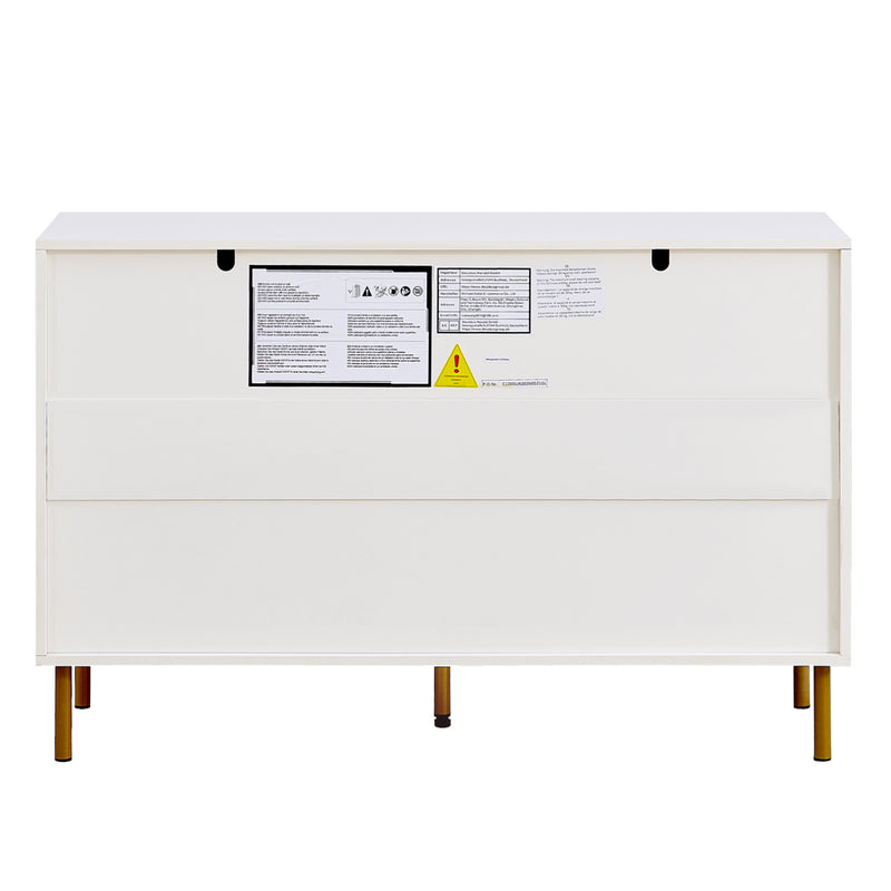 Buffet modern blanc à 6 tiroirs avec façades texturées et poignées dorées CHROMAFLASH