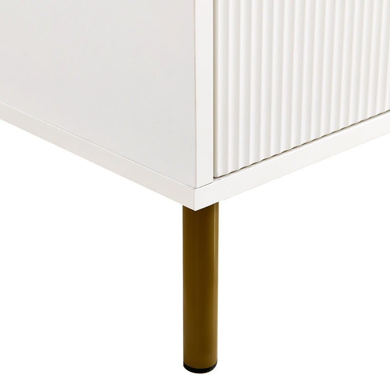 Buffet modern blanc à 6 tiroirs avec façades texturées et poignées dorées CHROMAFLASH