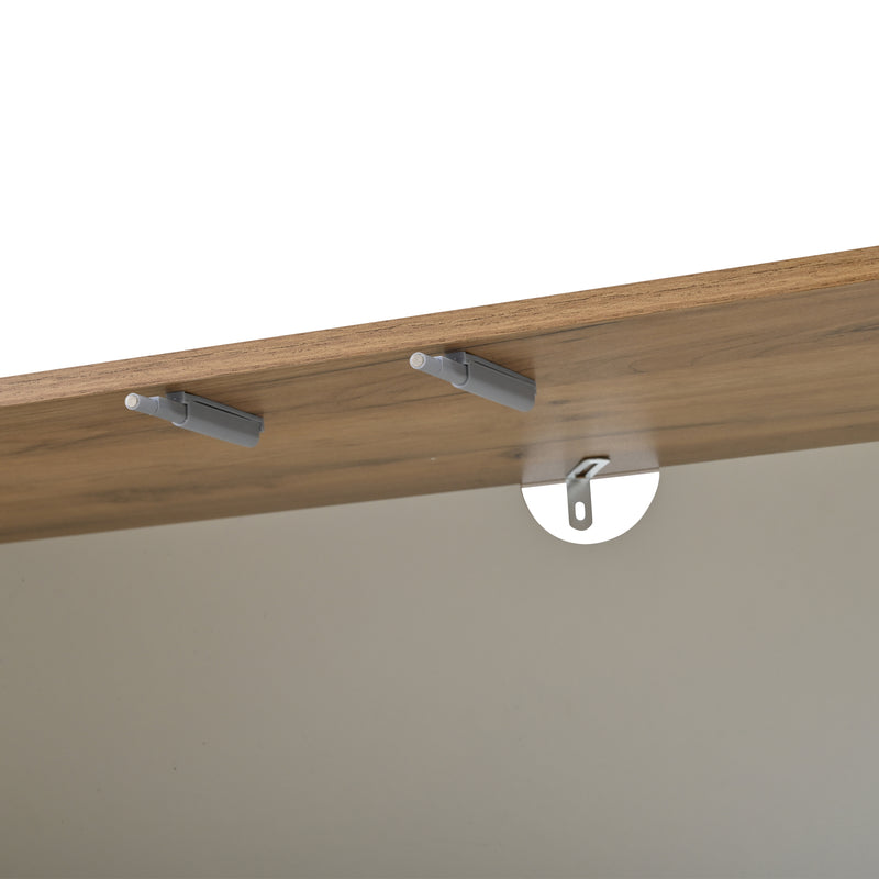 Meuble TV blanc et effet chêne 4 portes avec motifs incurvés, pieds boules CIRCULAR