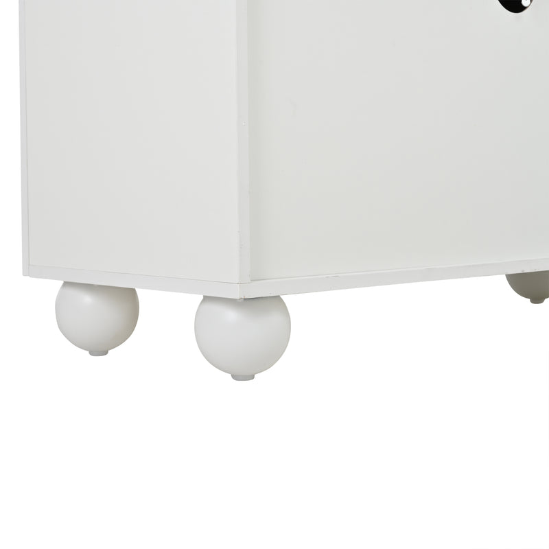 Meuble TV blanc et effet chêne 4 portes avec motifs incurvés, pieds boules CIRCULAR