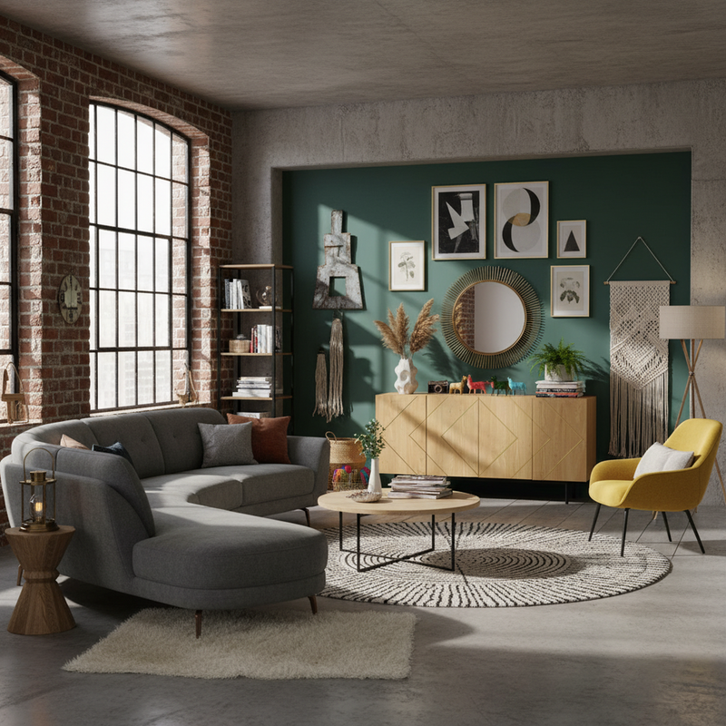Buffet effet bois motif géométrique linges dorés 4 portes pieds noirs surélevés COLS