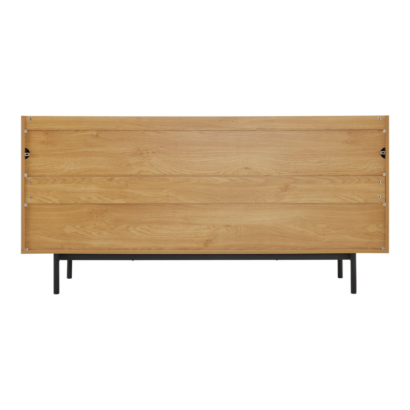 Buffet effet bois motif géométrique linges dorés 4 portes pieds noirs surélevés COLS