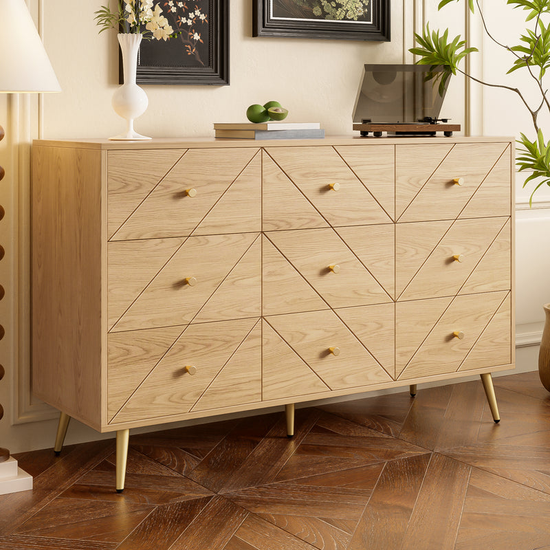 Buffet effet bois&nbsp;motif géométrique et 9 tiroirs accent doré COPAL