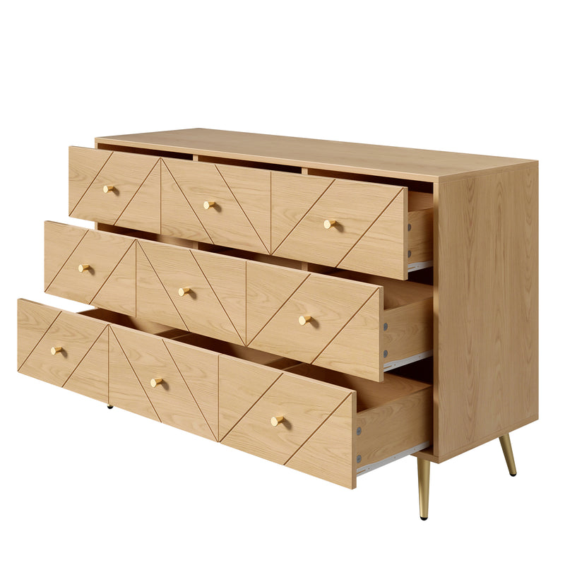 Buffet effet bois&nbsp;motif géométrique et 9 tiroirs accent doré COPAL