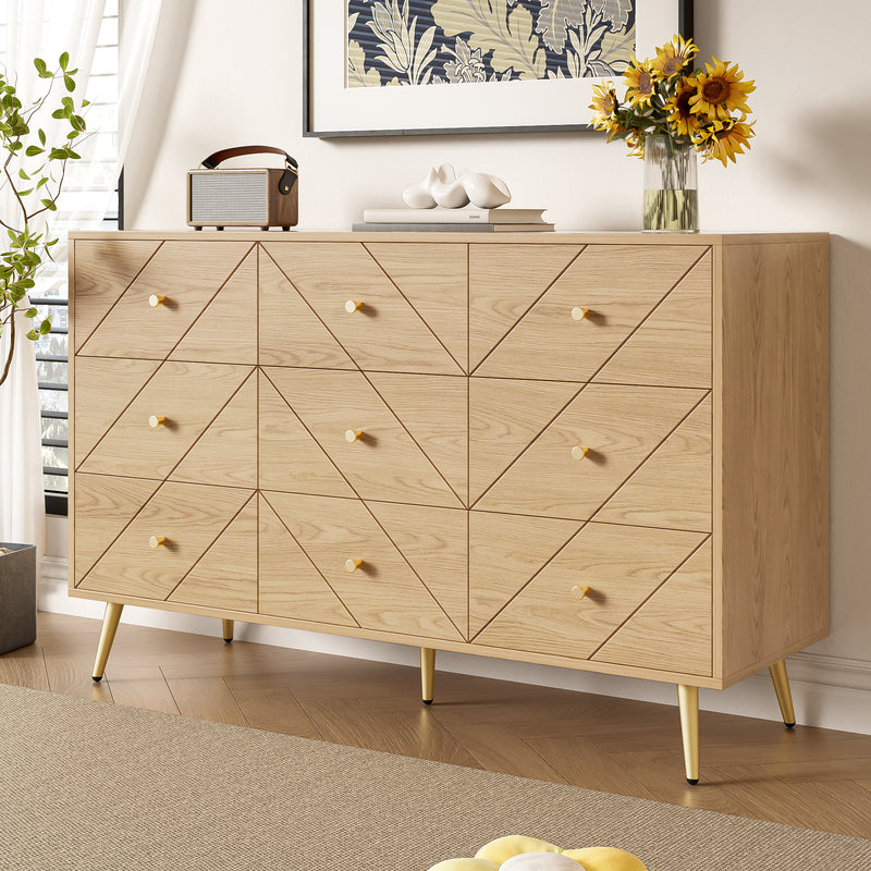 Buffet effet bois&nbsp;motif géométrique et 9 tiroirs accent doré COPAL