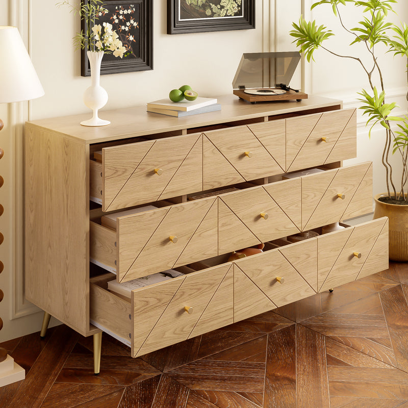 Buffet effet bois&nbsp;motif géométrique et 9 tiroirs accent doré COPAL