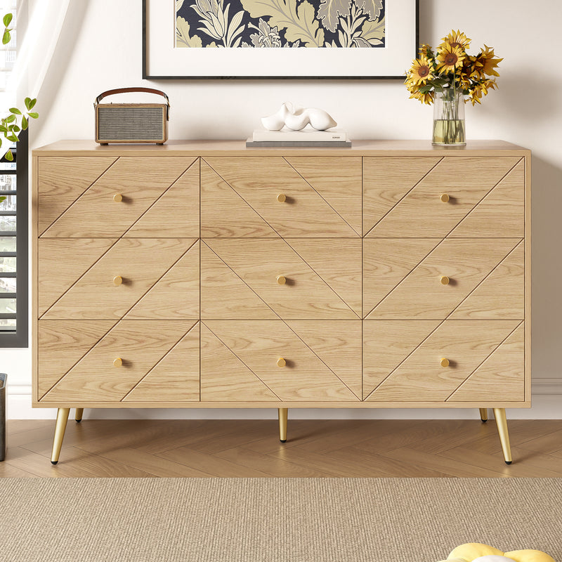 Buffet effet bois&nbsp;motif géométrique et 9 tiroirs accent doré COPAL