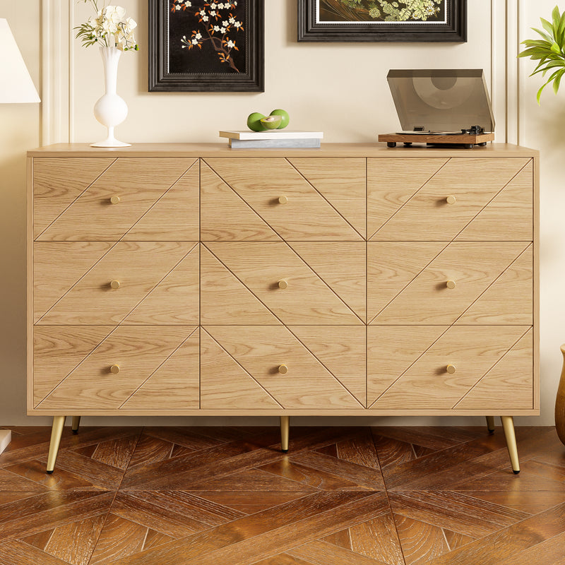 Buffet effet bois&nbsp;motif géométrique et 9 tiroirs accent doré COPAL