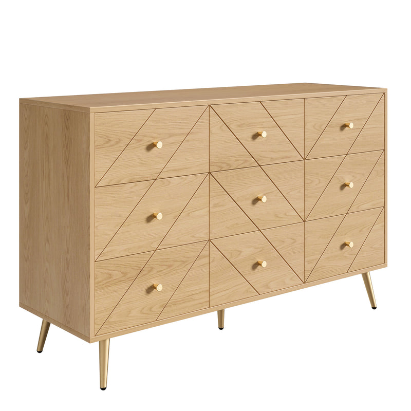 Buffet effet bois&nbsp;motif géométrique et 9 tiroirs accent doré COPAL