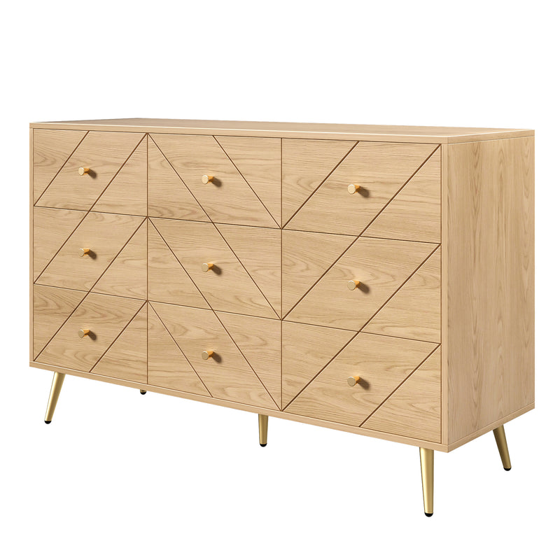 Buffet effet bois&nbsp;motif géométrique et 9 tiroirs accent doré COPAL