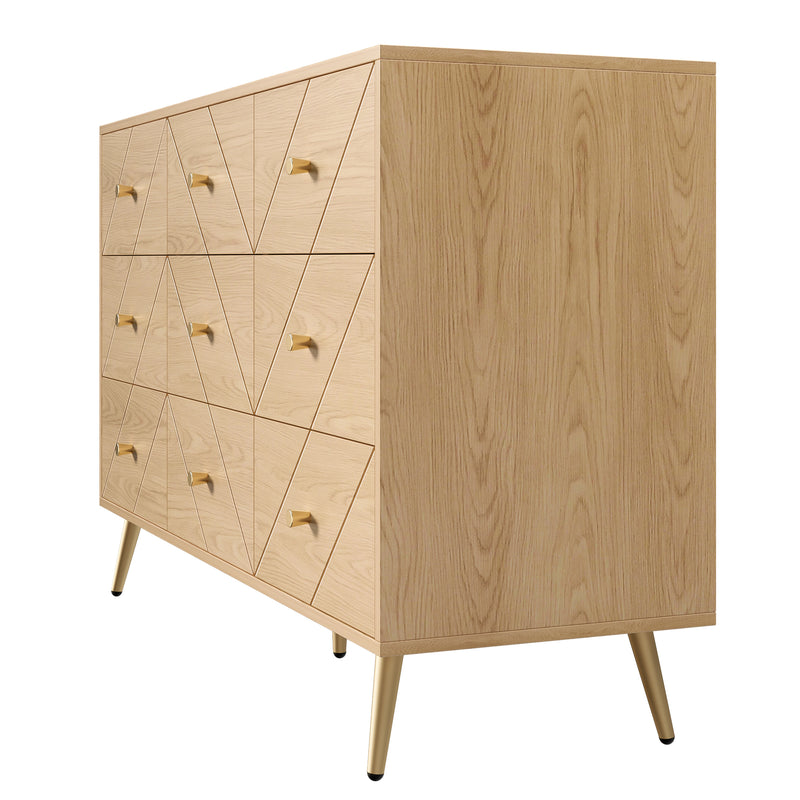 Buffet effet bois&nbsp;motif géométrique et 9 tiroirs accent doré COPAL