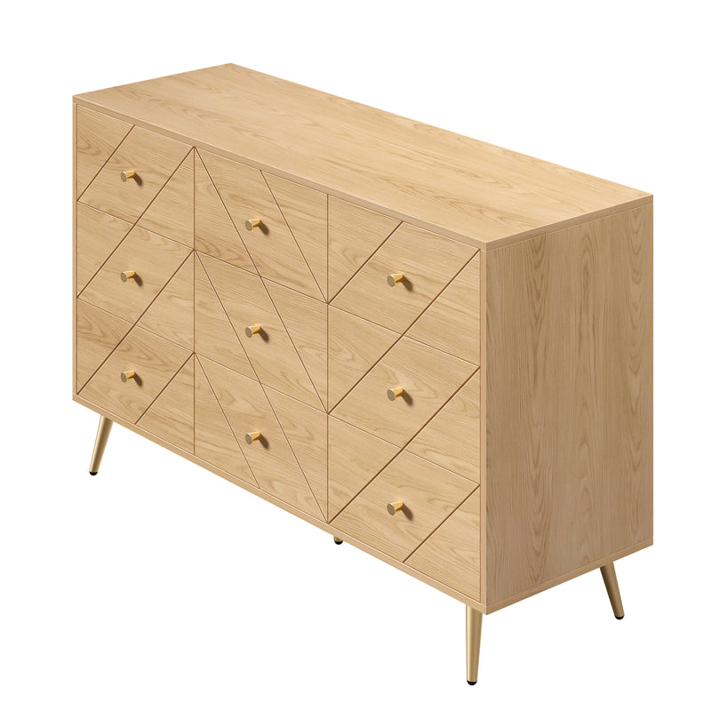 Buffet effet bois&nbsp;motif géométrique et 9 tiroirs accent doré COPAL