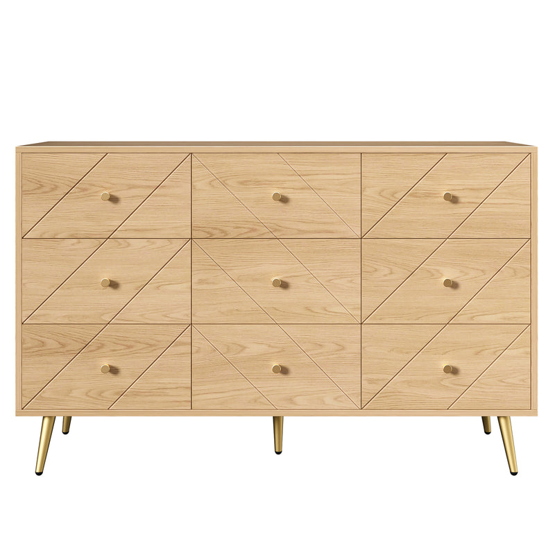 Buffet effet bois&nbsp;motif géométrique et 9 tiroirs accent doré COPAL