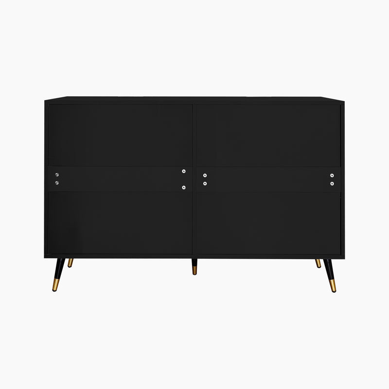 Buffet élégant noir design moderne, 6 tiroirs poignets et point de pieds dorés 120*40*77cm COQREOD BLACK