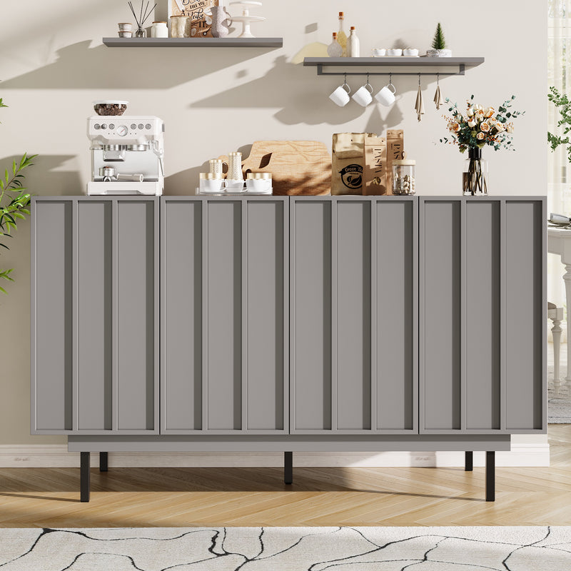 Buffet contemporain noir mat avec 4 portes rainurées et système push-to-open CORCIX