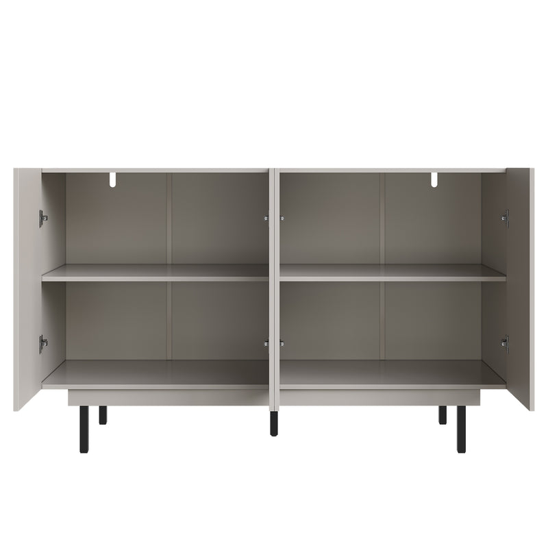 Buffet contemporain noir mat avec 4 portes rainurées et système push-to-open CORCIX